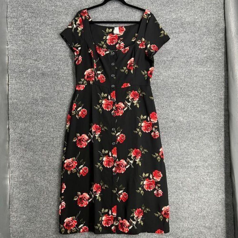 BP x Claudia Sulewski Womens Rose Floral Button Up Midi Dress Size Large Black